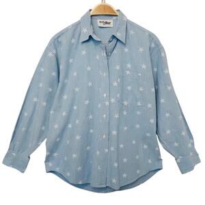 Vintage 90's Ilio Blues Western Blue White Stars Denim Jean Shirt Top Medium
